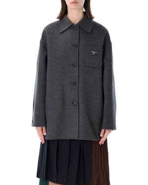 Prada Elegant Wool Coat With Cashmere Blend - Gray