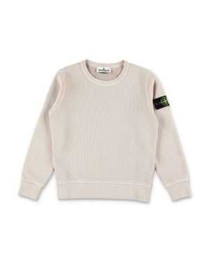 Stone Island Boy's Cotton Crewneck Sweatshirt With Logo Patch - White