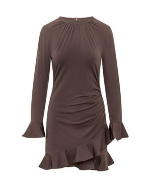 MICHAEL Michael Kors Ruffled Ruched Mini Dress With Draped Detail - Brown