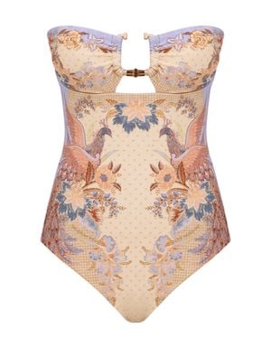 Zimmermann Bust-Gathered Underwire Bra Swimsuit With Removable Cups & Adjustable Straps - Natural