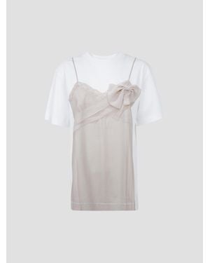 Simone Rocha Bow Sash Mini Slip Dress With Trompe L'Œil T-Shirt Layer - White