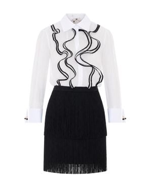 Elisabetta Franchi Long Sleeve Shirt Dress With Pleated Skirt - White