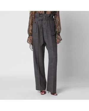 Etro High-Waisted Wool Pleated Pants - Gray