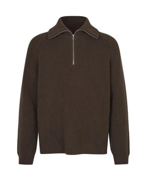 Samsøe & Samsøe Zip-Neck Knit Sweater - Brown