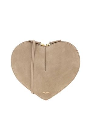 Alaïa Le Coeur Mini Sand Suede Crossbody Handbag - Natural