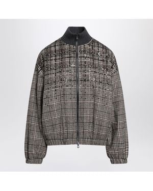 Brunello Cucinelli Dazzling Dégradé Mini Embroidered Bomber Jacket - Gray
