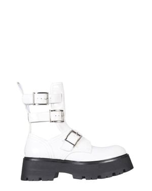 McQueen Buckle-Fastening Leather Ankle Boots - White