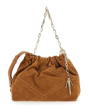 Ba&sh June Suede Shoulder Handbag With Chain Strap And Charms, 35X25X14 Cm - Brown