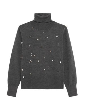 Alpha Studio Embellished Turtleneck Sweater - Gray