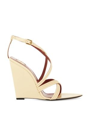 Saint Laurent 110Mm Leather Cross-Strap Wedge Sandals - Natural