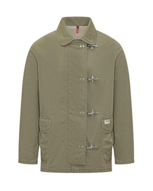 Fay Mini Caban Jacket With Hook Closure - Green