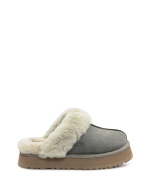 UGG Shearling Leather Slippers With Cushioned Rubber Sole - White
