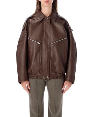 Frankie Shop Faux Leather Zip-Detail Jacket - Brown