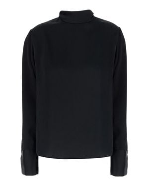Le Plain High Neck Satin Blouse With Back Bow Detail And Long Sleeves - Black