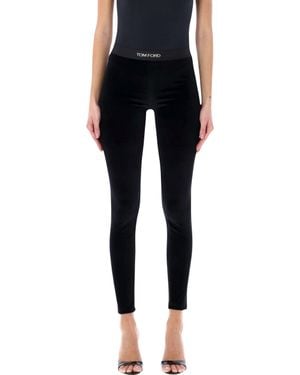 Tom Ford Black Stretch Velour Logo Leggings