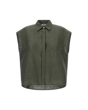 Herno Sleeveless Linen Shirt With Collar & Button Fastening - Green