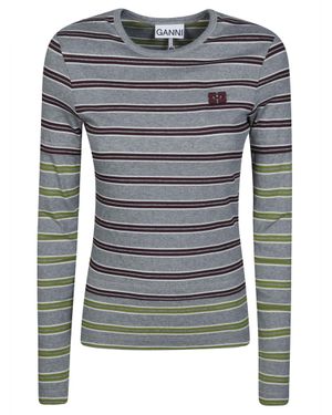 Ganni Soft Cotton Rib Long Sleeve Double-Layer Top - Gray