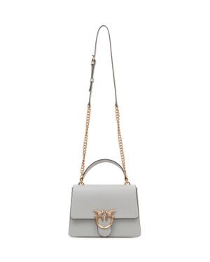 Pinko Chic Mini Top Handle Bag With Artistic Accents - Natural
