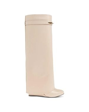 Givenchy Pointed-Toe Leather Wedge Boots With Engraved Metal Pinch Hardware - White