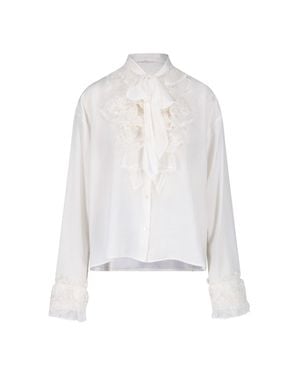 Ermanno Scervino Silk Ruffle Tie-Neck Blouse - White