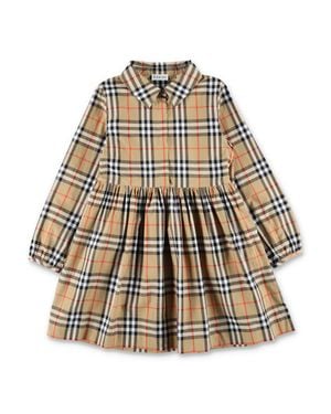 Burberry Girls Plaid Shirt Dress - Natural