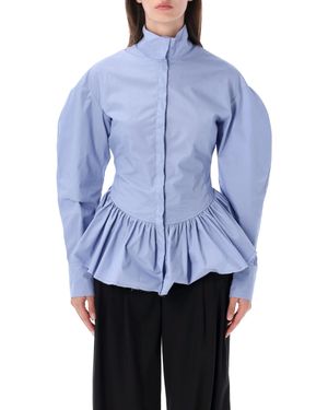 THE LATEST High Neck Peplum Blouse - Blue