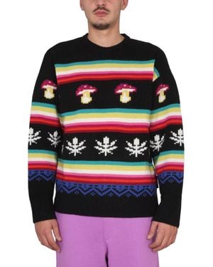 MSGM Cross-Neck Knitwear With Pixelated Motifs - Red