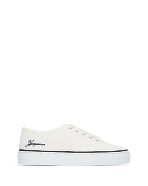Jacquemus Féfé Cotton Canvas Sneakers With Embroidered Side Logo - White