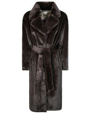 Herno Soft Faux Fur Overcoat - Black