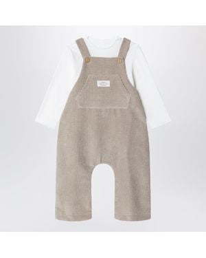 Teddy & Minou Mini Corduroy And Cotton Romper With Cross-Back Dungarees - Natural