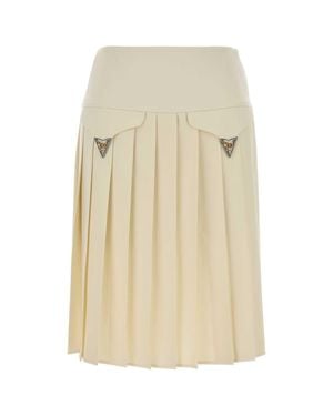 Versace Ivory Stretch Wool Skirt - Natural