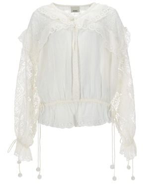 Isabel Marant Embroidered Lace Long Sleeve Blouse - White