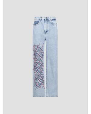 Vivetta Baggy Jeans With Diamond Embroidered Detail - Blue