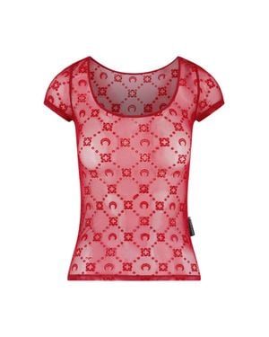 Marine Serre Moonogram Flocked Mesh Fitted Top - Pink