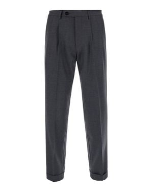 Michael Coal Wool Blend Pants With Double Pleat Front And Cuff Hem - Blue