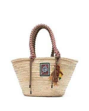 ALÉMAIS Large Macramé Handbag With Wooden Bead Pendant - Natural