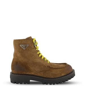 Prada Suede Lace-Up Ankle Boots - Brown