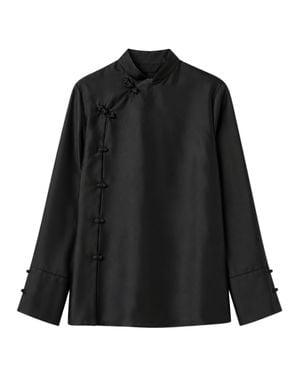 Rohe Róhe Silk Mandarin Collar Top With Asymmetrical Knot Front - Black