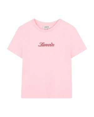 Lanvin Girls' Embroidered Logo Crew Neck T-Shirt - Pink