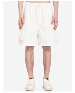 Gucci Bermuda Pants With Elastic Drawstring Waist And Rear Web Print - White