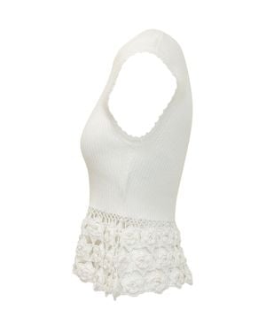 Ganni Stylish Textured Top With Floral Insert - White