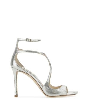 Jimmy Choo Azia Glitter Leather Square-Toe Sandals - White