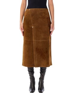 Studio Nicholson Suede Leather Midi Skirt - Brown