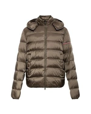 Moncler Nylon Lined Down Jacket With Detachable Hood And Piped Details - Brown