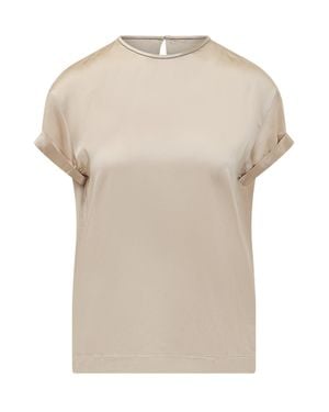 Brunello Cucinelli Gironeck Mini Cut Sleeves Top - Natural