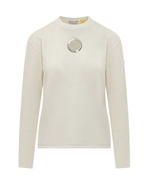 Moncler Willow Smith Stylish Knit Sweater With Unique Neck Detail - White