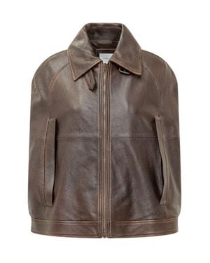 7 For All Mankind Cape Leather Burnt Mini Jacket - Brown