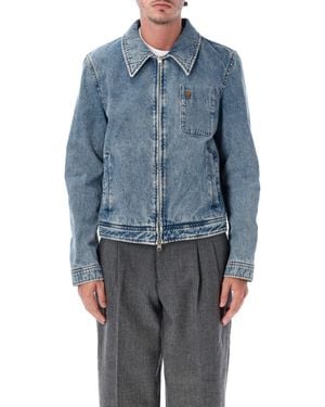 Ami Paris Distressed Denim Zip Jacket - Blue