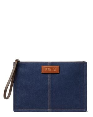 Fendi Ff Medium Flat Pouch - Blue