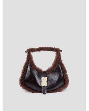 Ganni Mini Kat Small Fur Piping Bag - Black